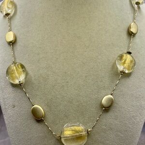 Premier Designs Vintage Yellow Glass & Metal Bead Necklace. 18 inches.